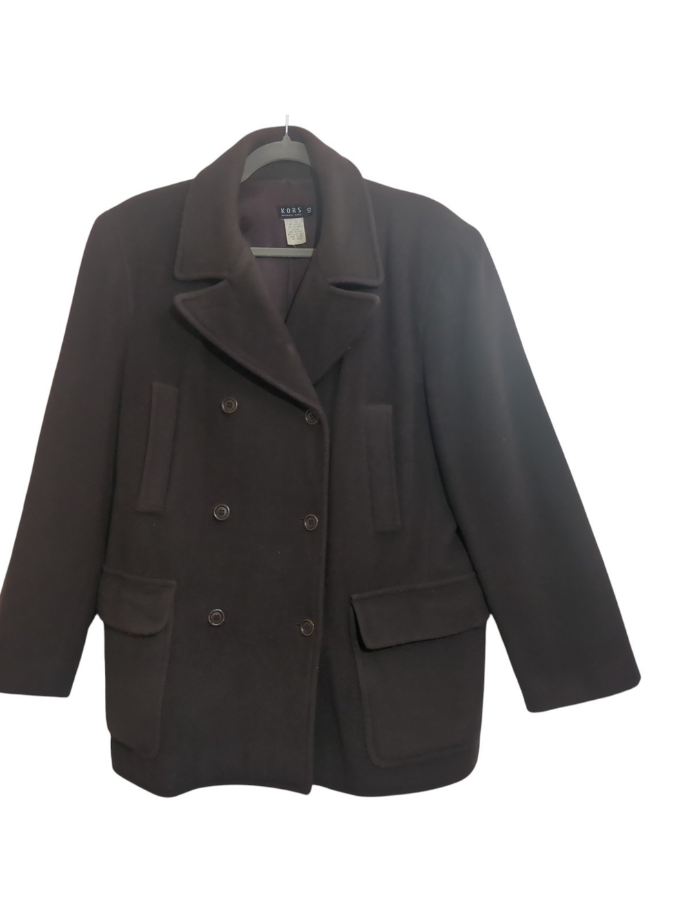 Vtg 90s Michael Kors Espresso Double Breasted Wool Alpaca Peacoat 10